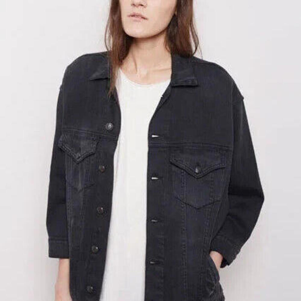 R13 Women's Small Black Oversized Denim Trucker Jacket R13wm2083-13 Cotton Coat
